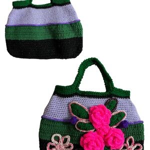 Colorful Crochet Tote Bag with Floral Design